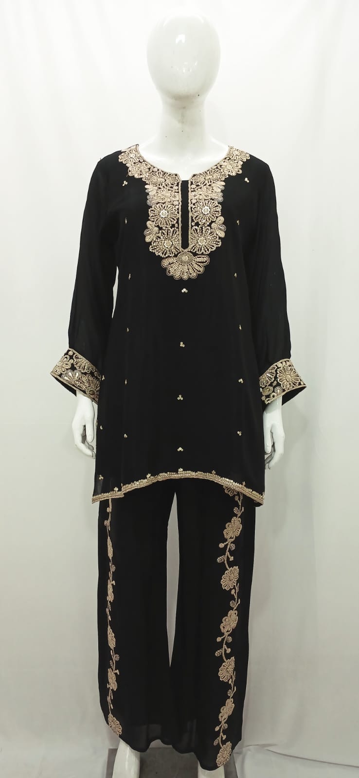 Midnight Noir Embroidered Tunic & Palazzo Set