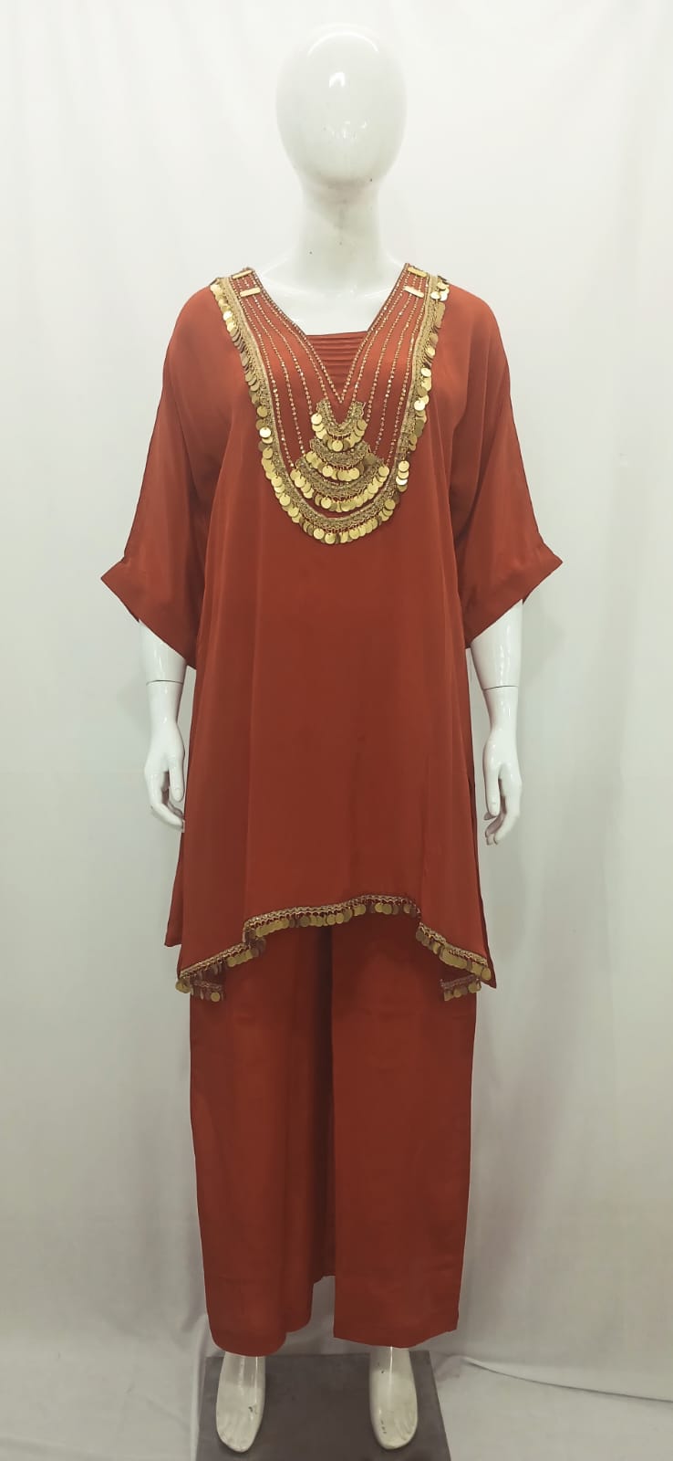 Terracotta Rust Boho-Chic Tunic & Palazzo Set