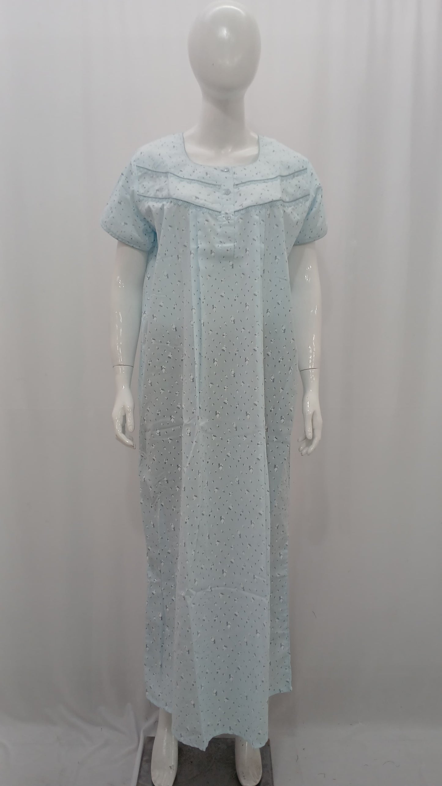 Soft Cotton Pastel Maxi Nightgown with Delicate Lace Yoke
