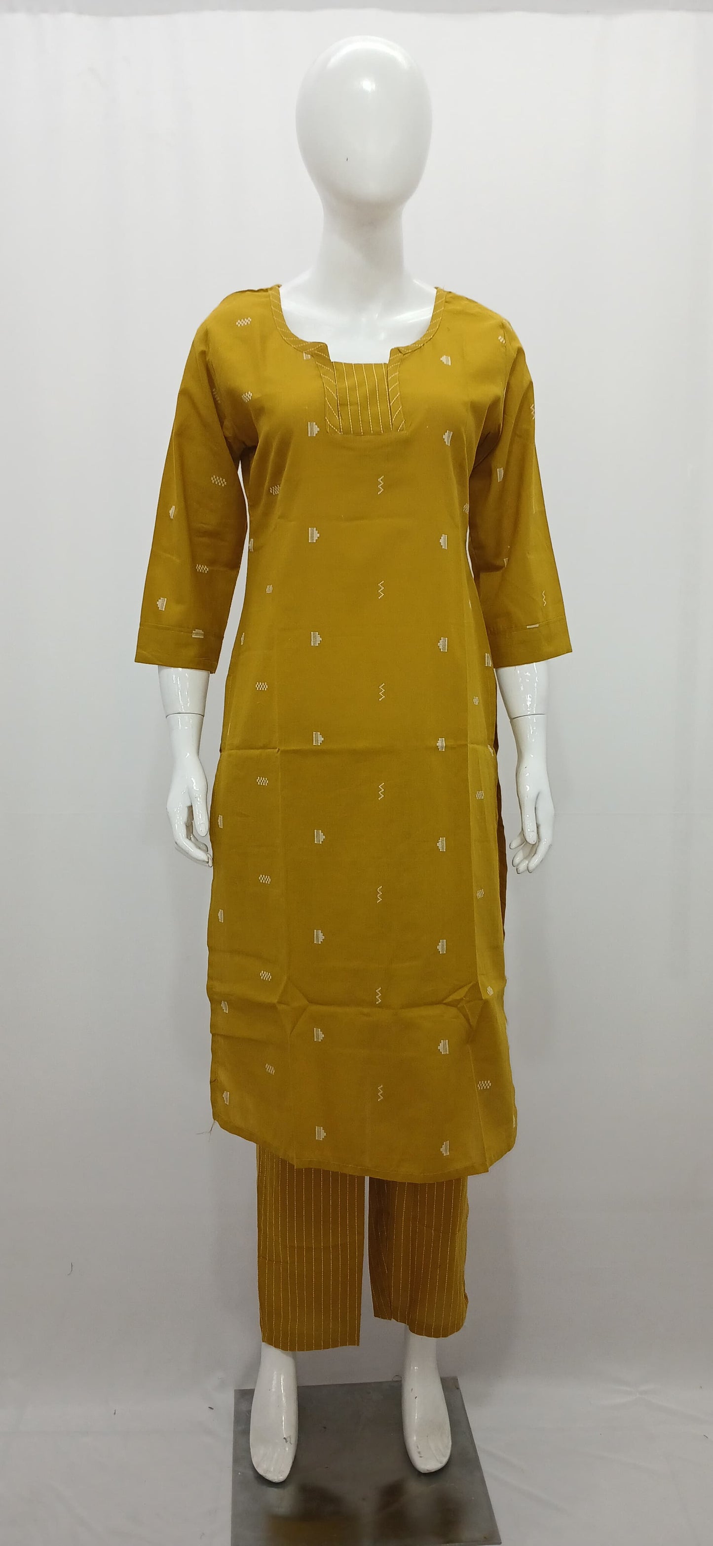 Mustard Yellow Cotton 2-Piece Kurti & Pant Set