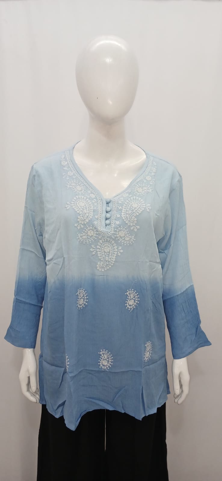 Ombre Chikankari Embroidered Short Kurti Top