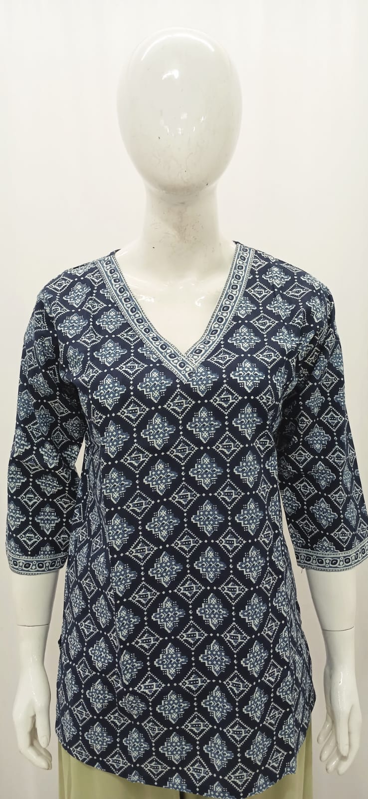 Indigo Blue Geometric Block Print Short Kurti