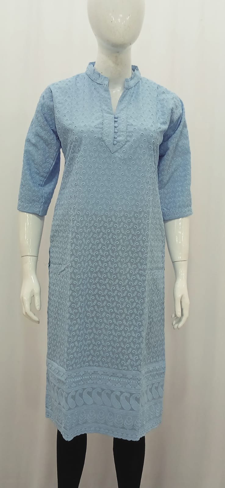 Serene Powder Blue Chikankari-Inspired Kurti