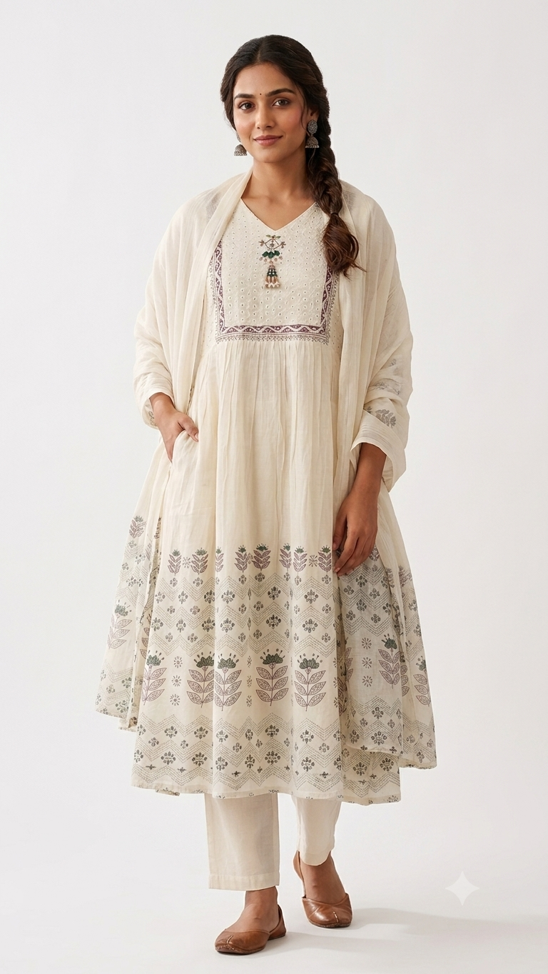 Mul Cotton 3-Piece Kurti Set