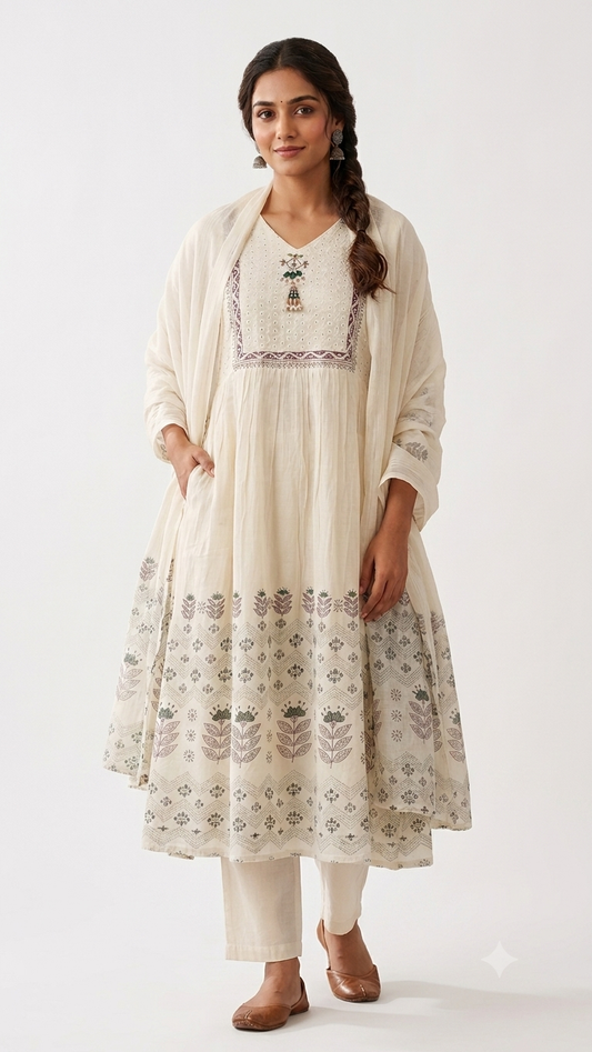 Mul Cotton 3-Piece Kurti Set