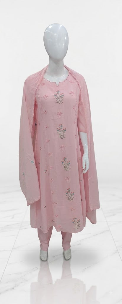 Elegant Pastel Pink Embroidered Kurta Set with Dupatta