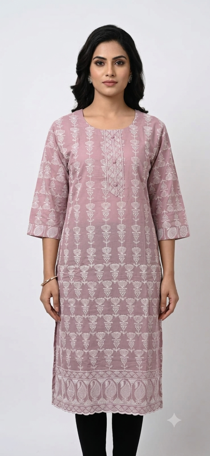 Blush Pink Handblock Print Cotton Kurti