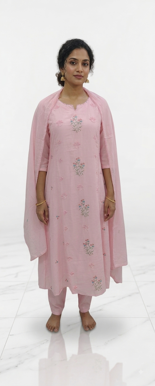 Elegant Pastel Pink Embroidered Kurta Set with Dupatta