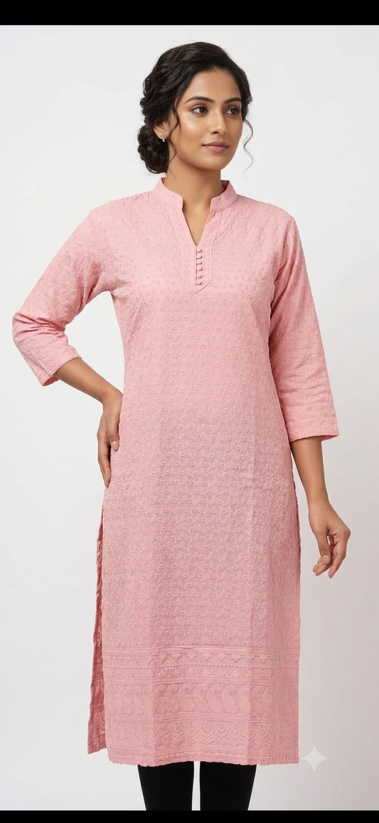 Elegant Pastel Peach Chikankari-Inspired Kurti