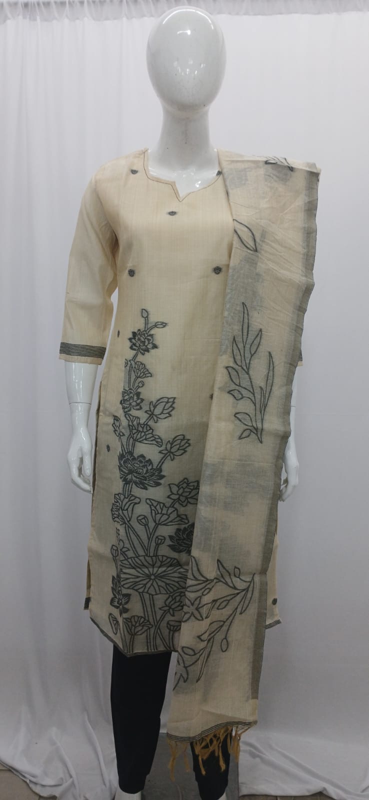 Sophisticated Cream & Charcoal Floral Salwar Set