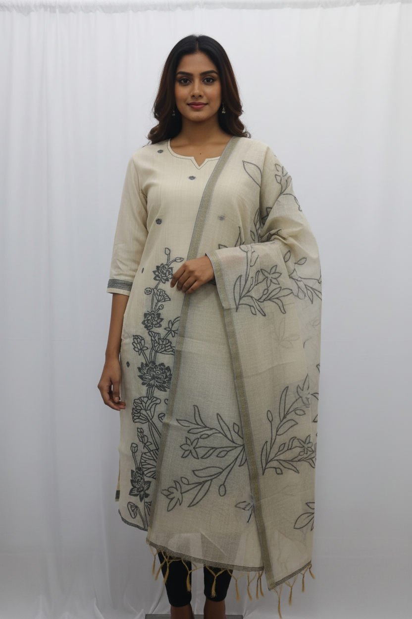 Sophisticated Cream & Charcoal Floral Salwar Set