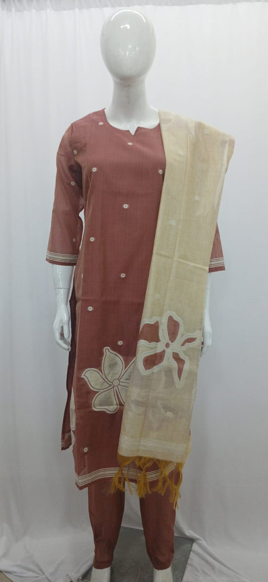 Elegant Earthy Rose Cotton-Blend Salwar Set