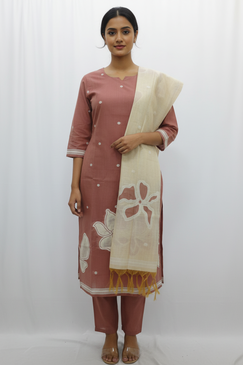 Elegant Earthy Rose Cotton-Blend Salwar Set