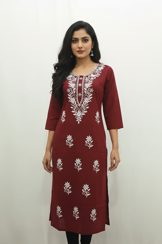 Elegant Floral Embroidered Straight Kurta