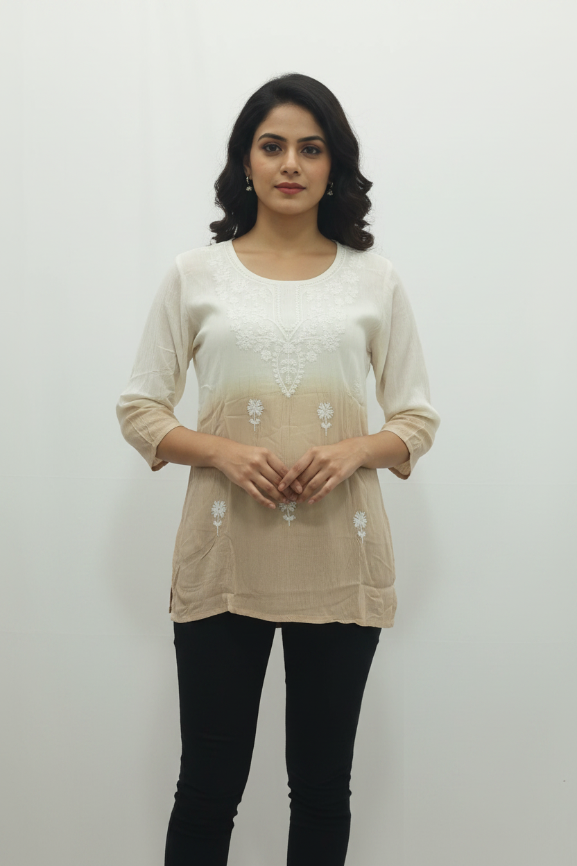 Ombré Chikankari Embroidered Short Kurti Collection