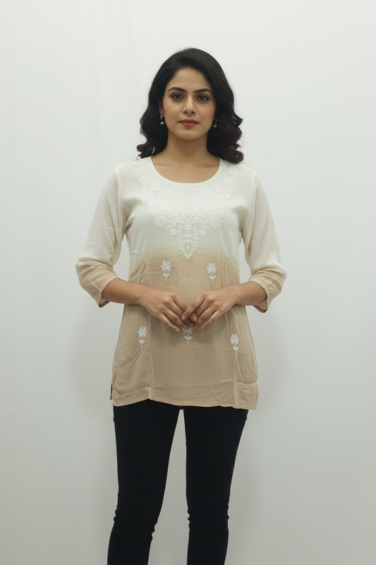Ombré Chikankari Embroidered Short Kurti Collection