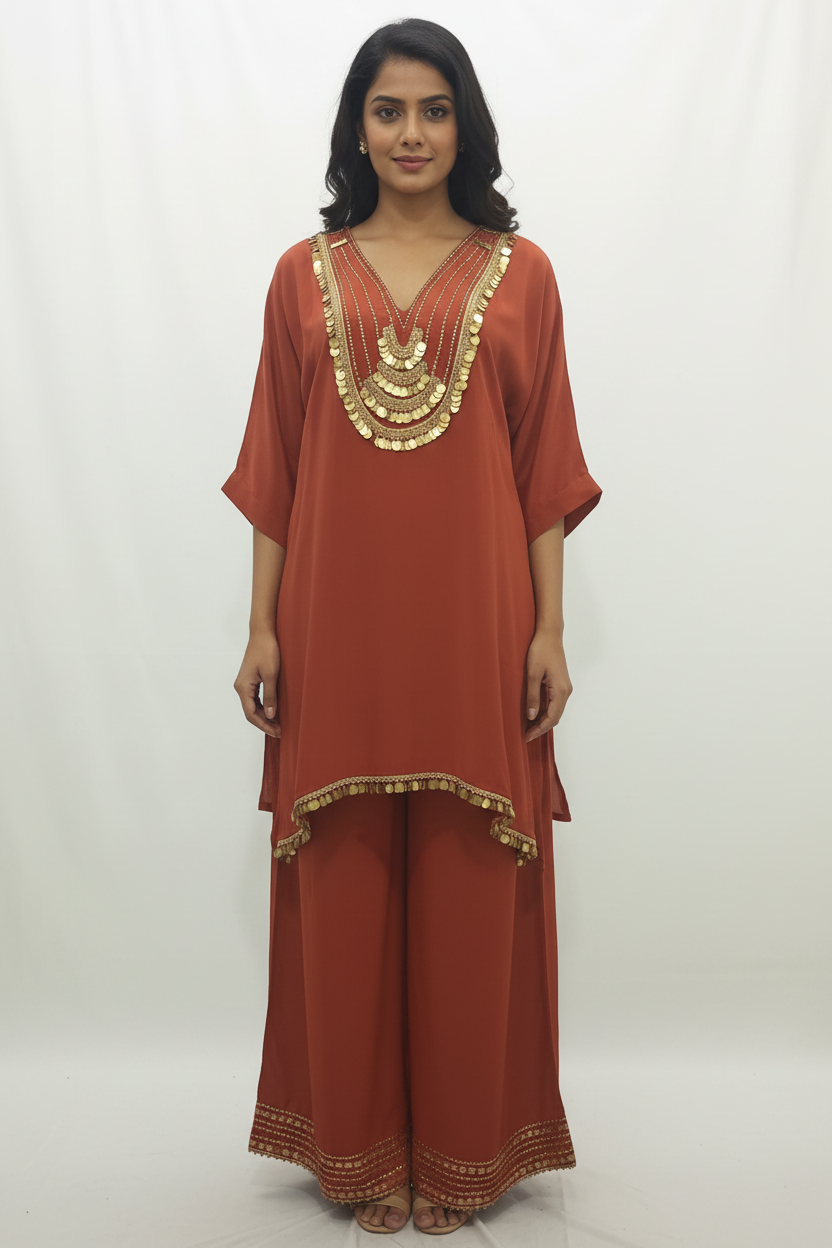 Terracotta Rust Boho-Chic Tunic & Palazzo Set