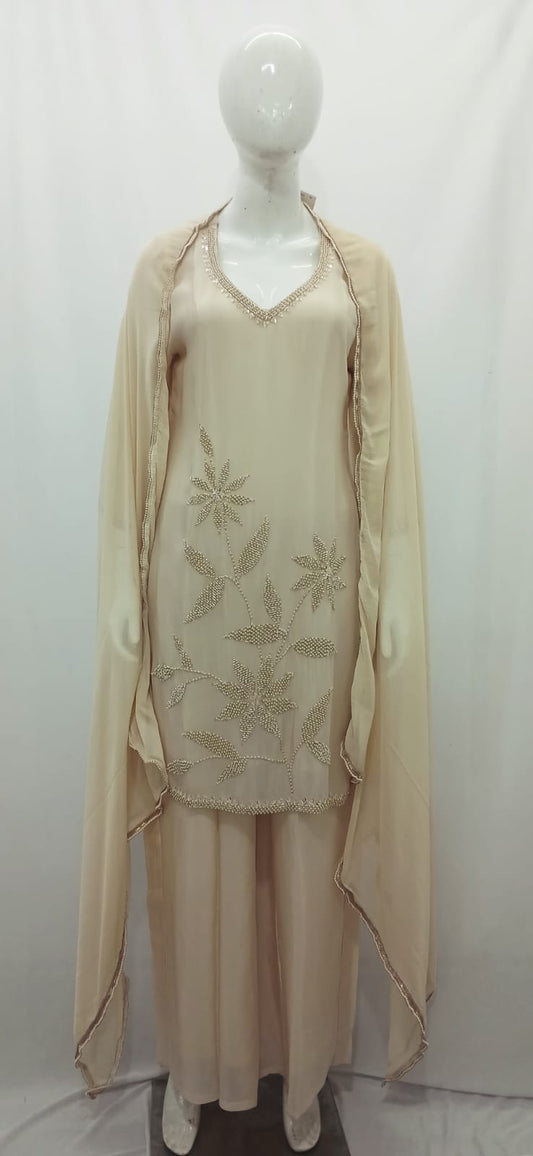 Elegant Embroidered 3-Piece Shrug & Palazzo Set