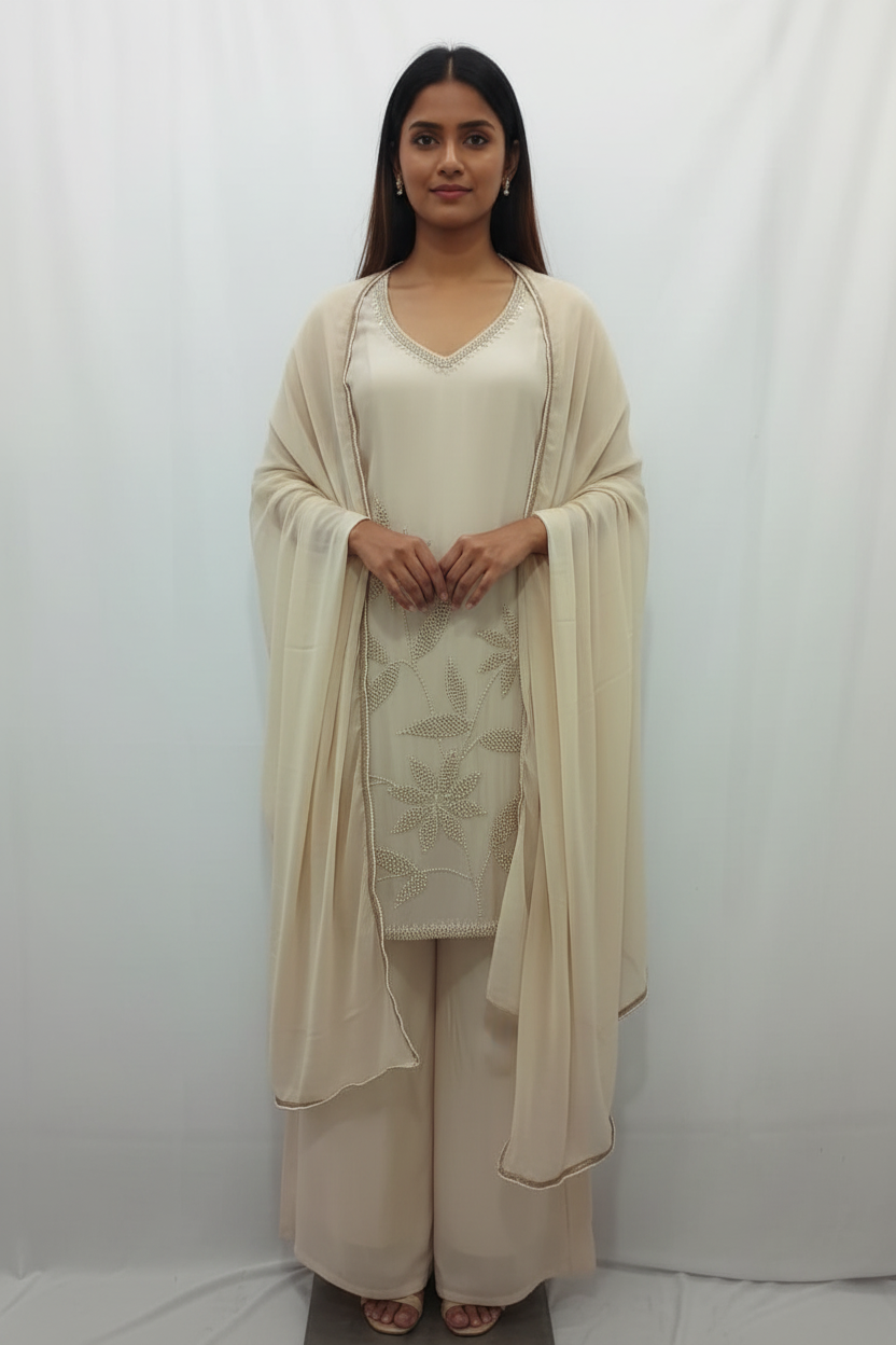 Elegant Embroidered 3-Piece Shrug & Palazzo Set
