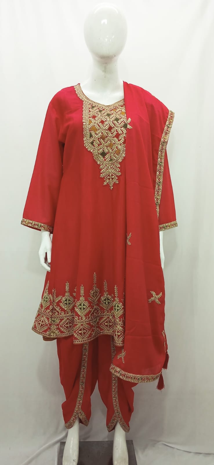 Festive Embroidered Kurta & Dhoti Pant Set with Dupatta