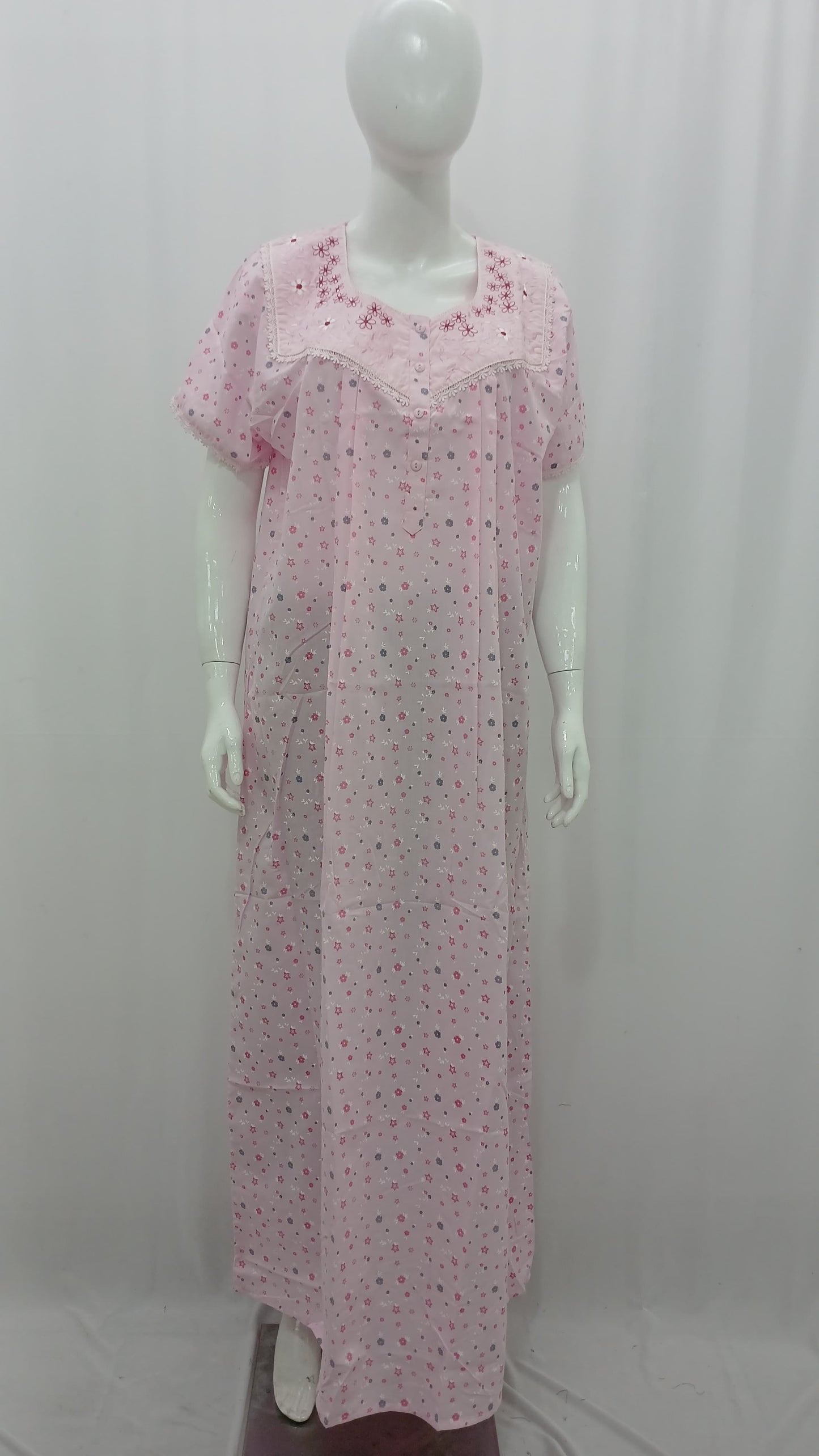 Premium Soft Cotton Embroidered Floral Nighty