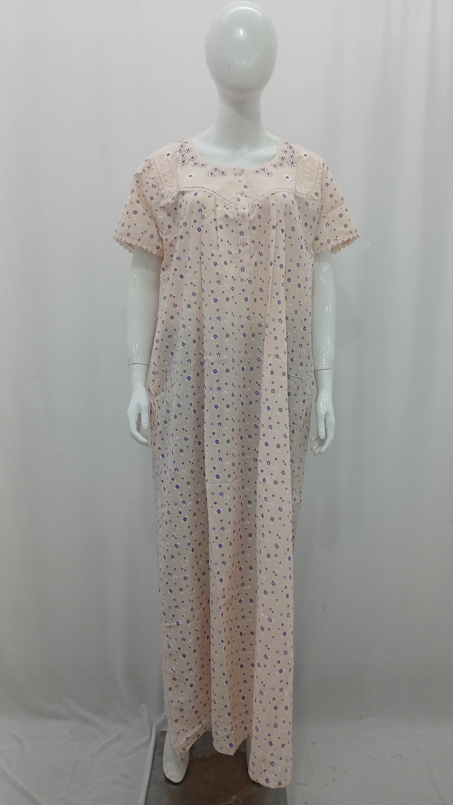 Premium Soft Cotton Embroidered Floral Nighty