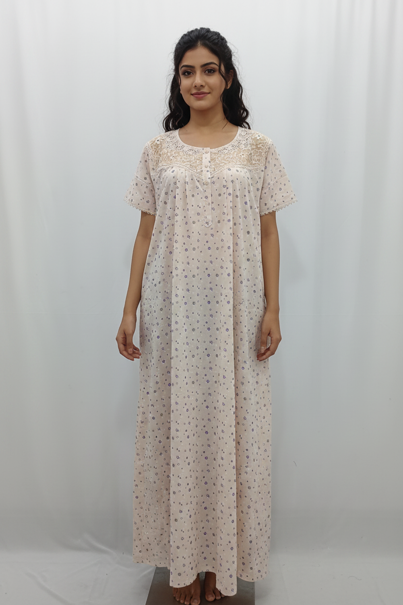 Premium Soft Cotton Embroidered Floral Nighty