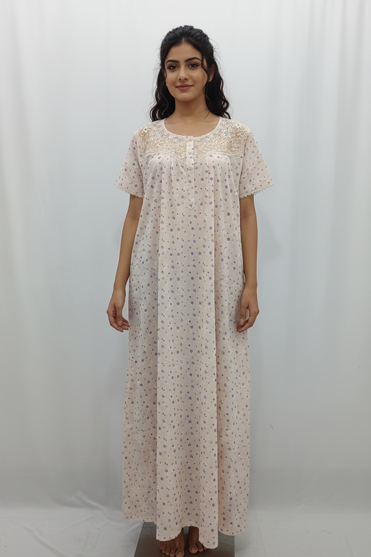 Premium Soft Cotton Embroidered Floral Nighty