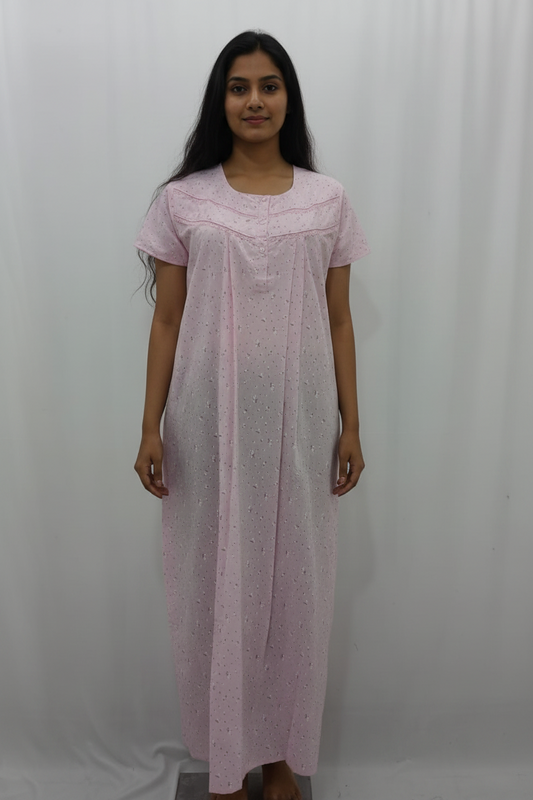 Soft Cotton Pastel Maxi Nightgown with Delicate Lace Yoke