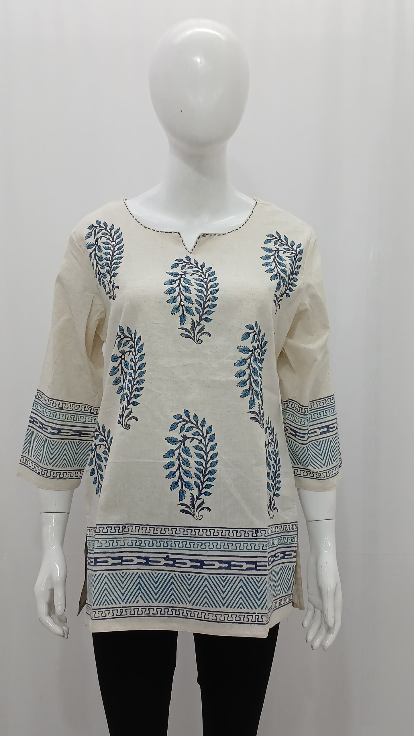 Premium Cotton Block Print Smart Short Kurti