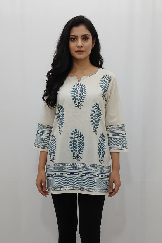 Premium Cotton Block Print Smart Short Kurti