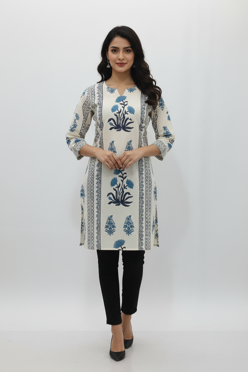 Premium Cotton Block Print Smart Short Kurti