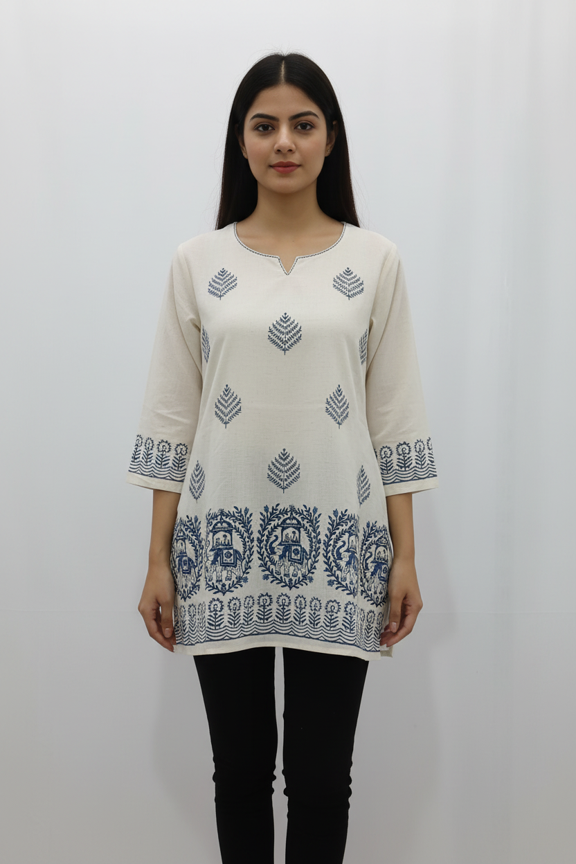 Premium Cotton Block Print Smart Short Kurti
