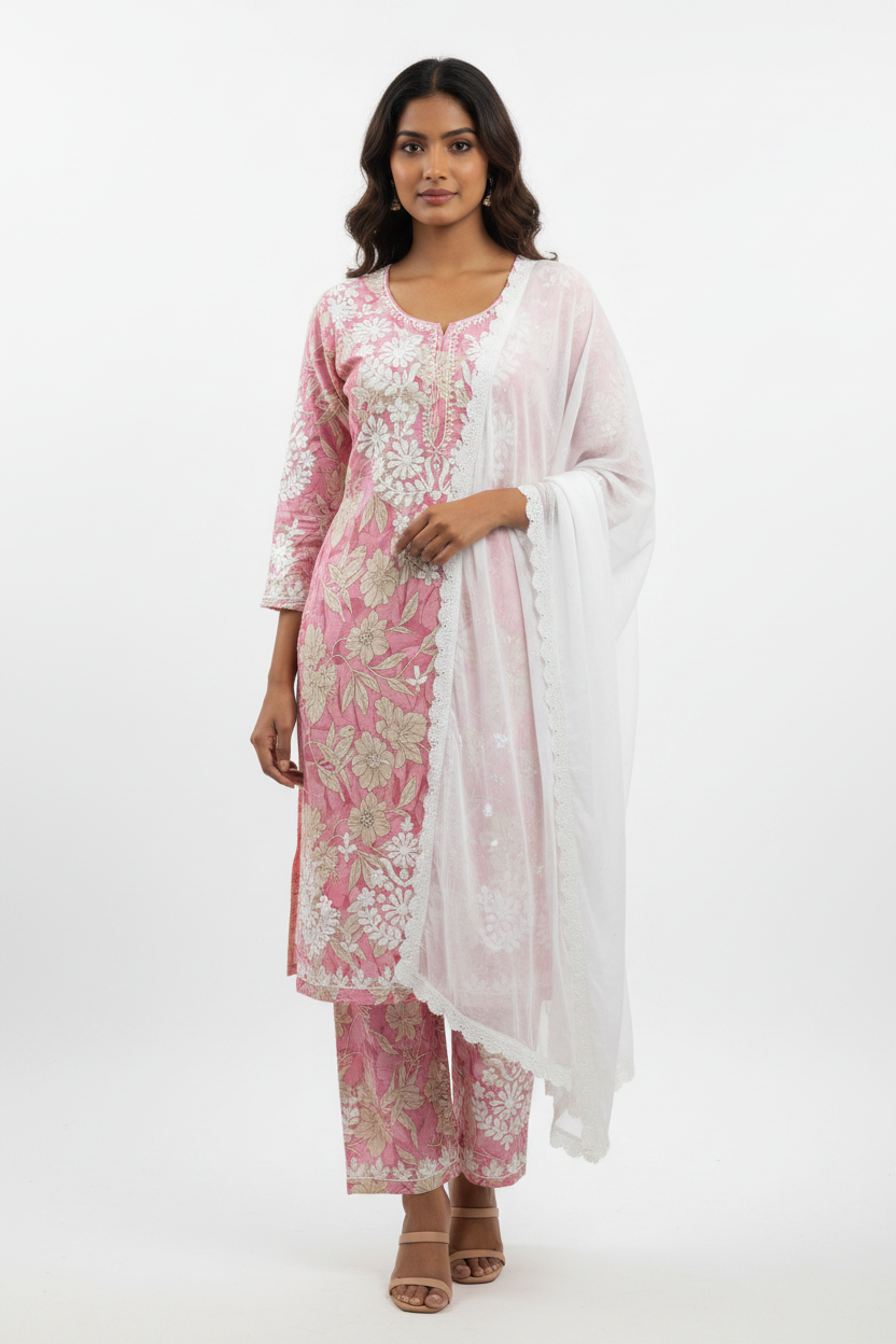 Premium Georgette Kashmiri Embroidered Kurti Set with Dupatta