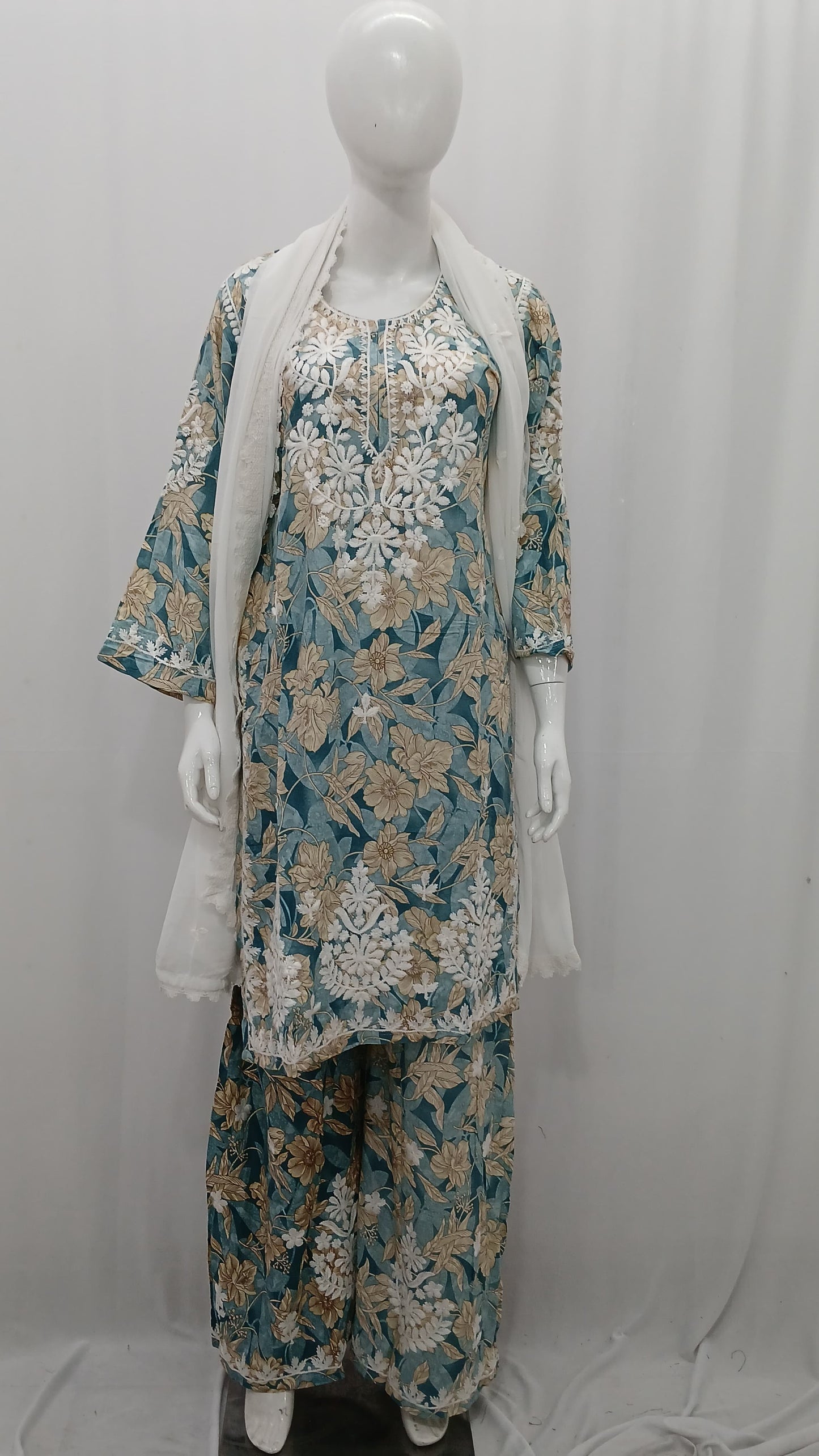 Premium Georgette Kashmiri Embroidered Kurti Set with Dupatta