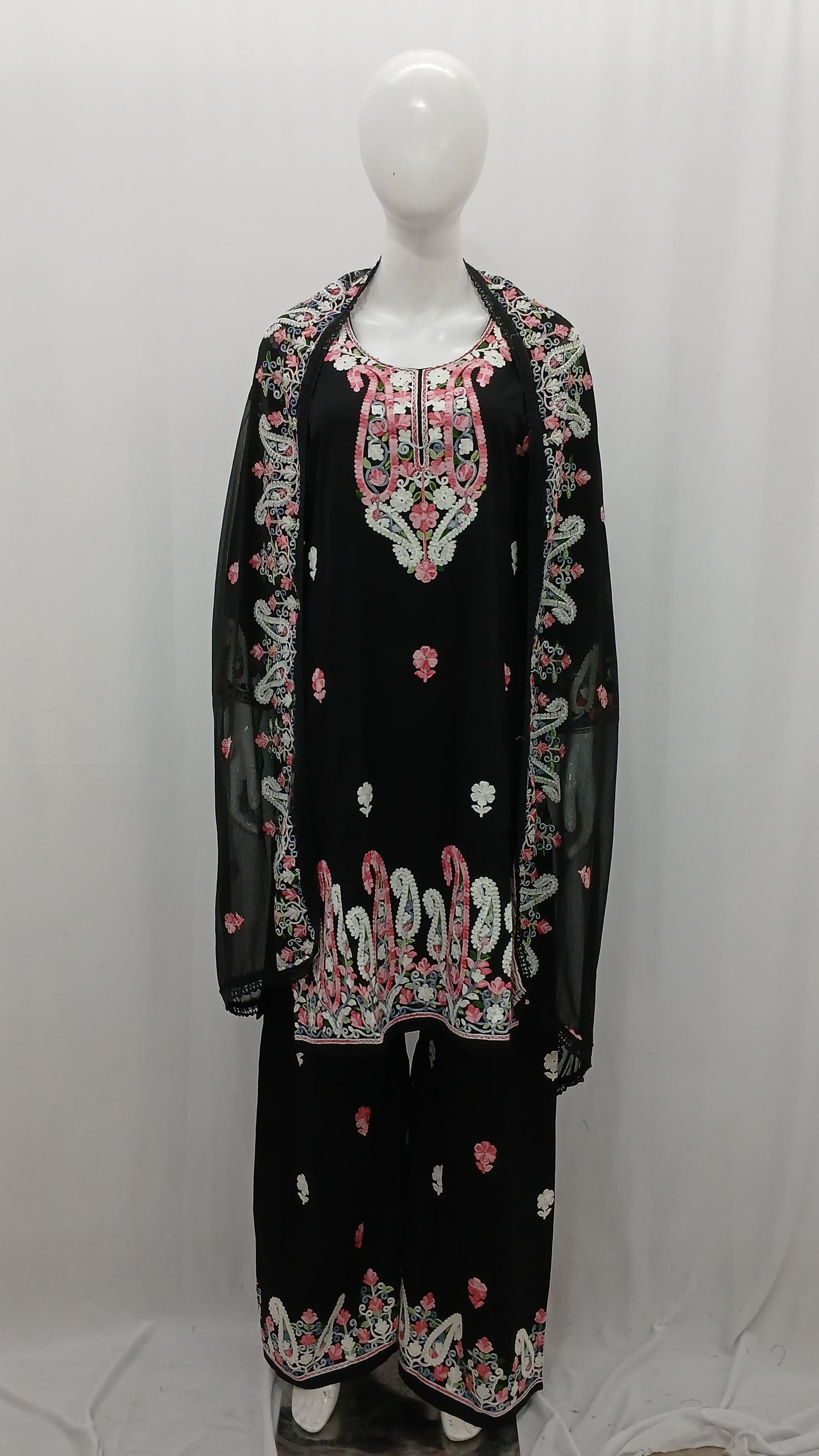 Premium Georgette Kashmiri Embroidered Kurti Set with Dupatta