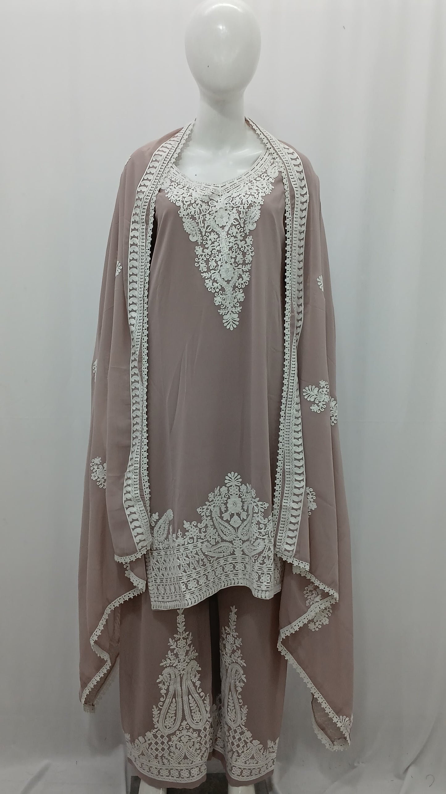 Premium Georgette Kashmiri Embroidered Kurti Set with Dupatta