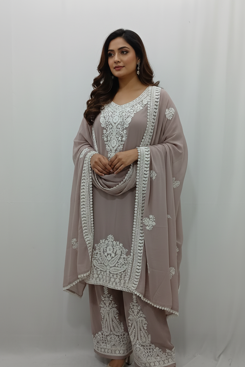 Premium Georgette Kashmiri Embroidered Kurti Set with Dupatta