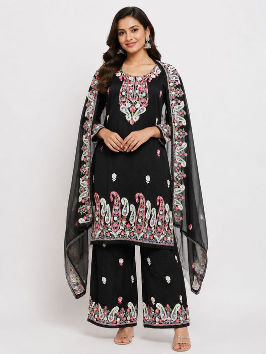 Premium Georgette Kashmiri Embroidered Kurti Set with Dupatta
