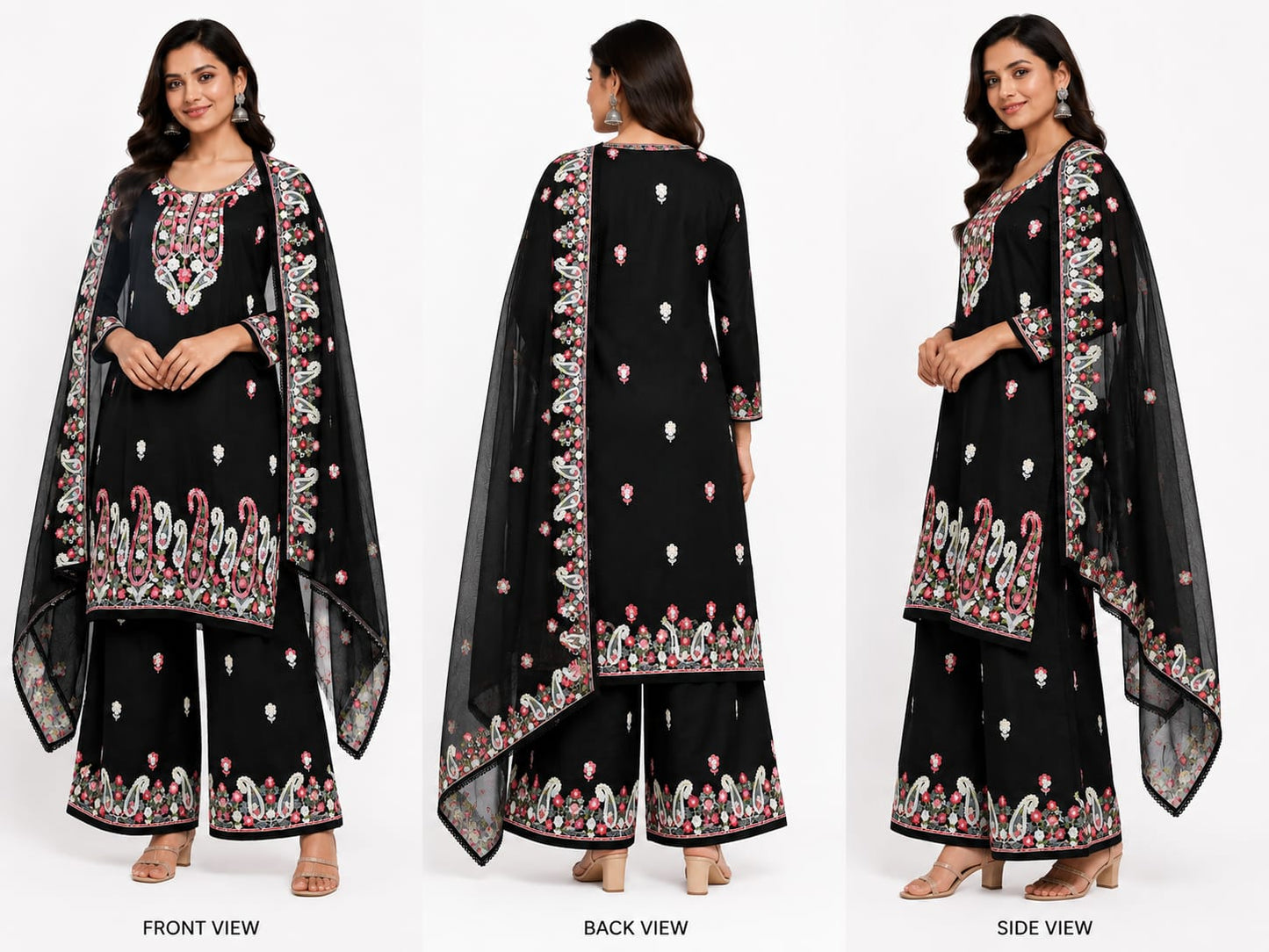 Premium Georgette Kashmiri Embroidered Kurti Set with Dupatta