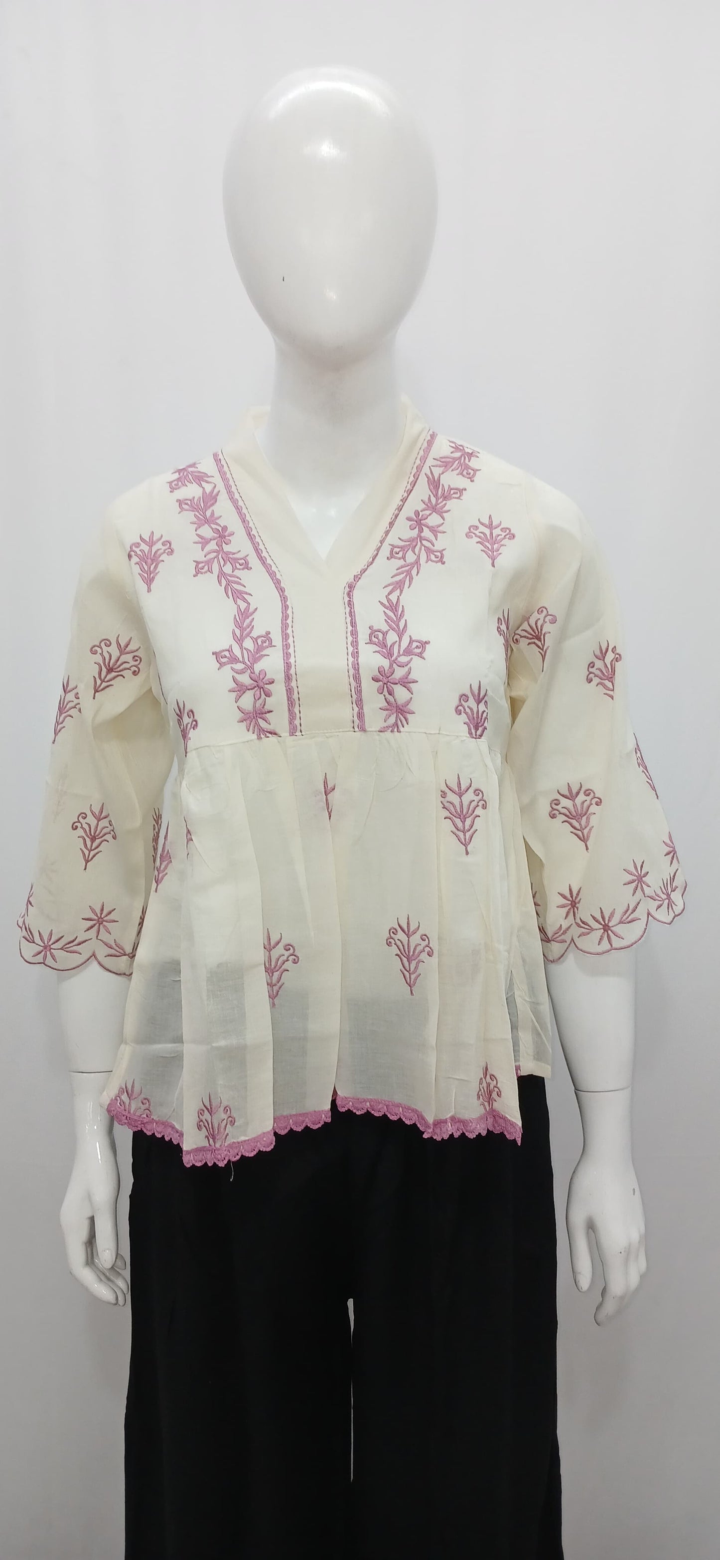 Off-White Embroidered Cotton Peplum Tunic Top