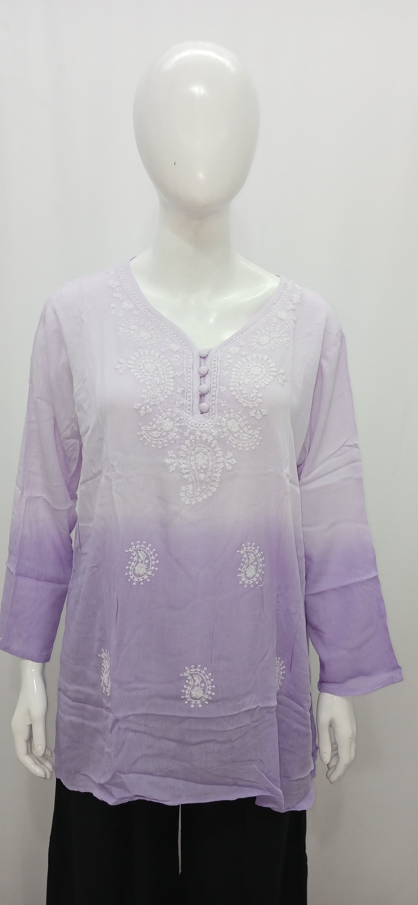Ombre Chikankari Embroidered Short Kurti Top