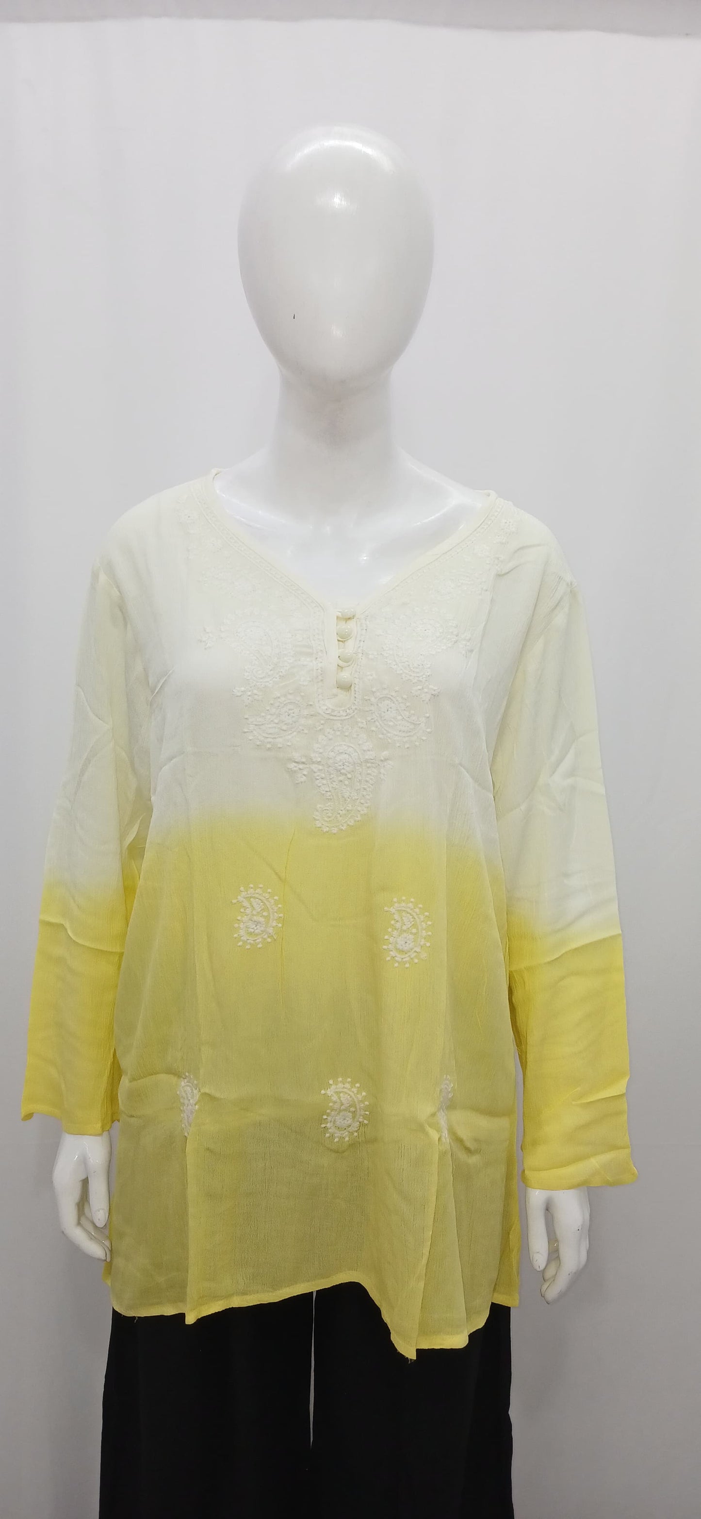 Ombre Chikankari Embroidered Short Kurti Top