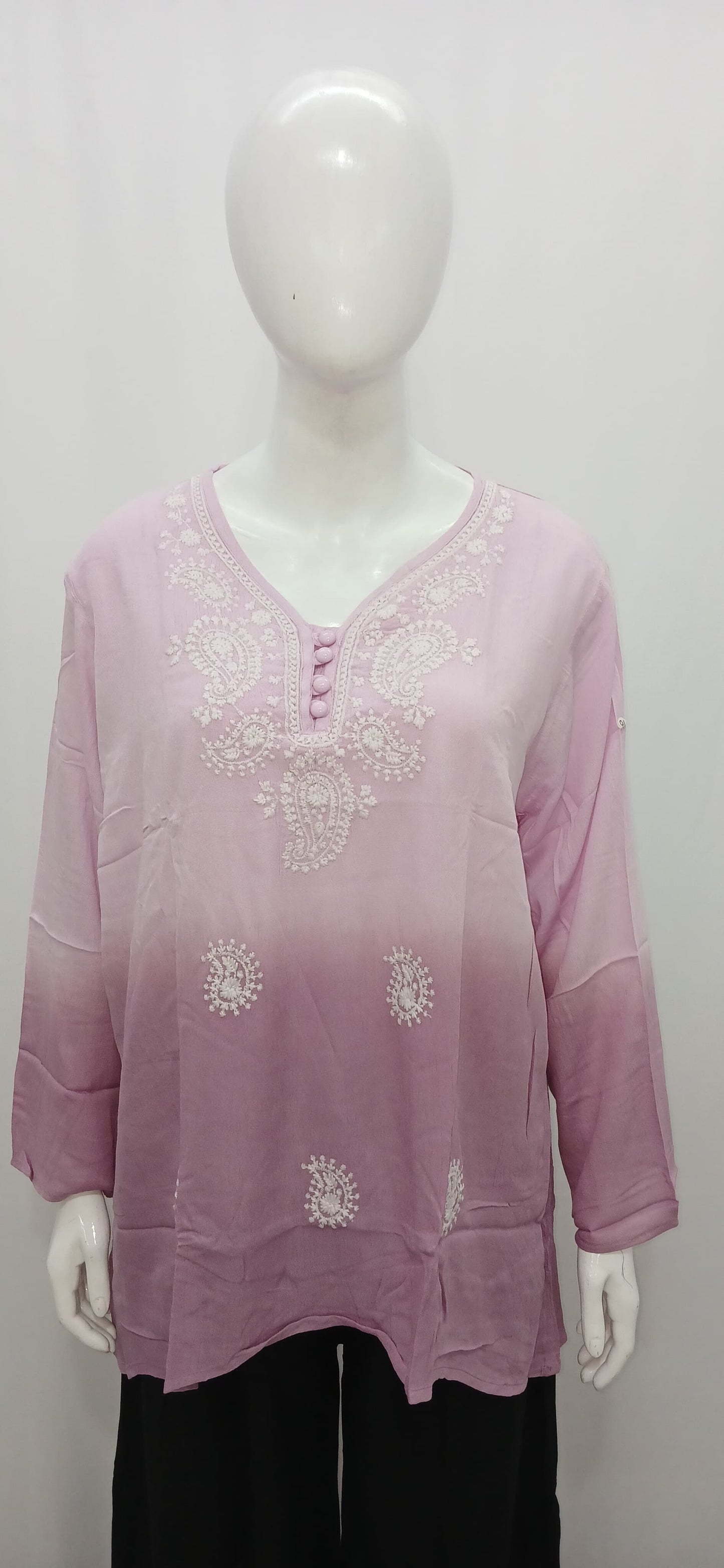 Ombre Chikankari Embroidered Short Kurti Top