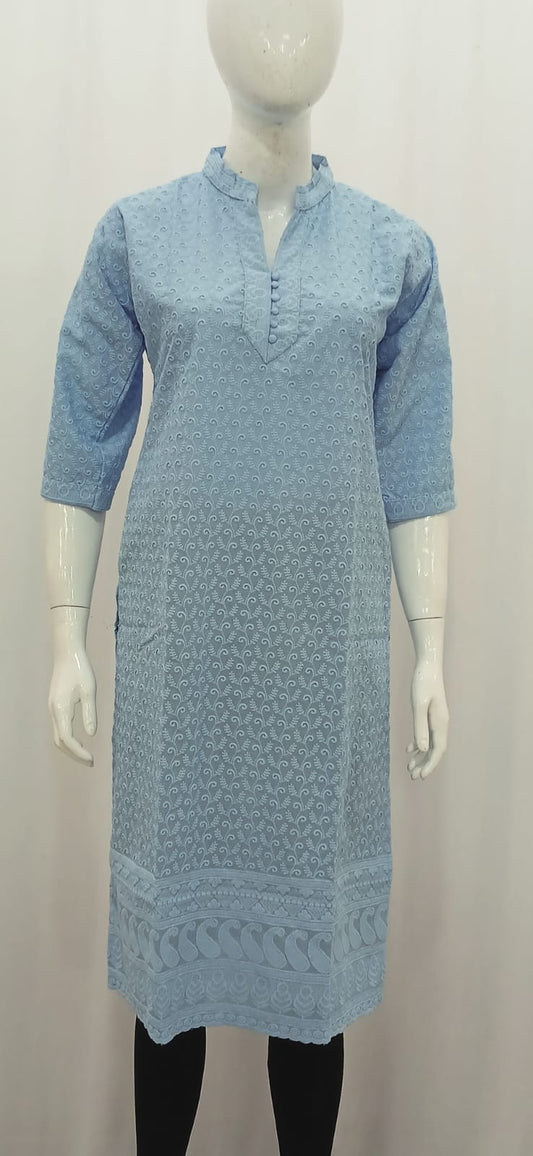 Serene Powder Blue Chikankari-Inspired Kurti