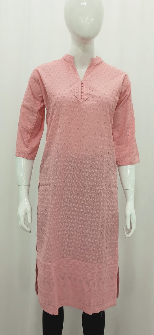 Elegant Pastel Peach Chikankari-Inspired Kurti