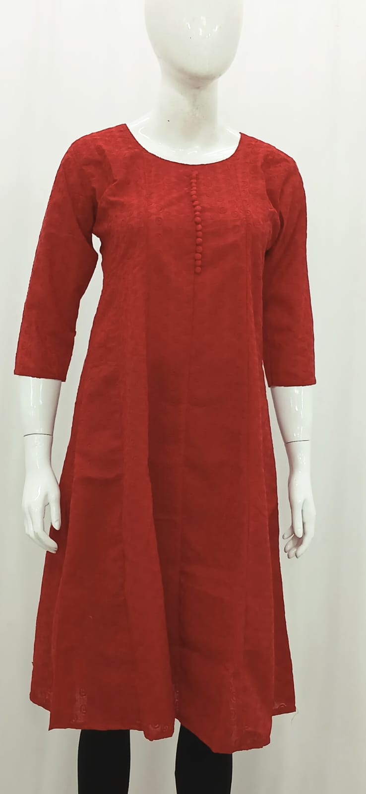 Classic Red Embroidered A-Line Kurti