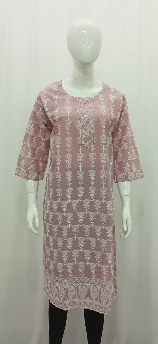 Blush Pink Handblock Print Cotton Kurti