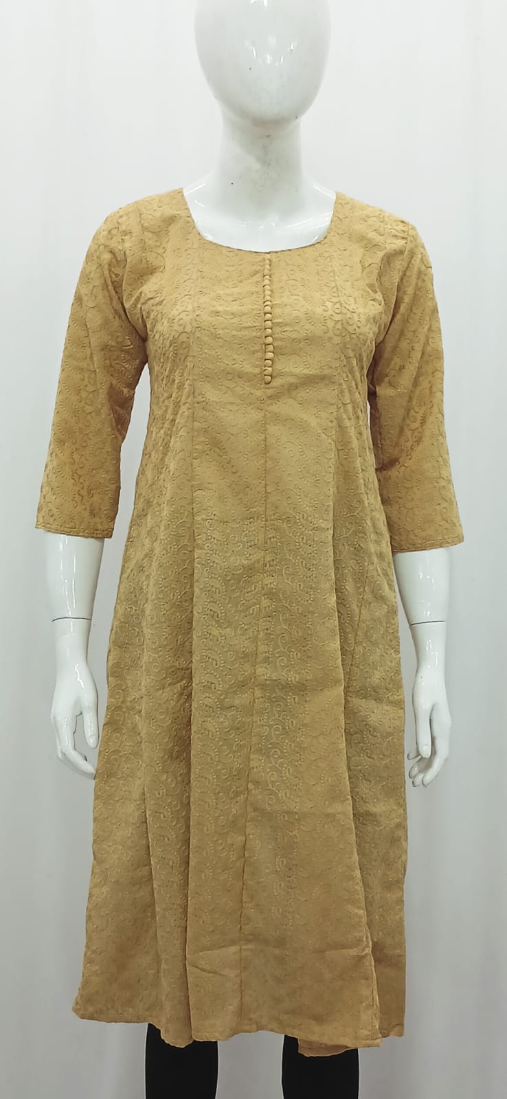 Elegant Mustard Embroidered A-Line Kurti