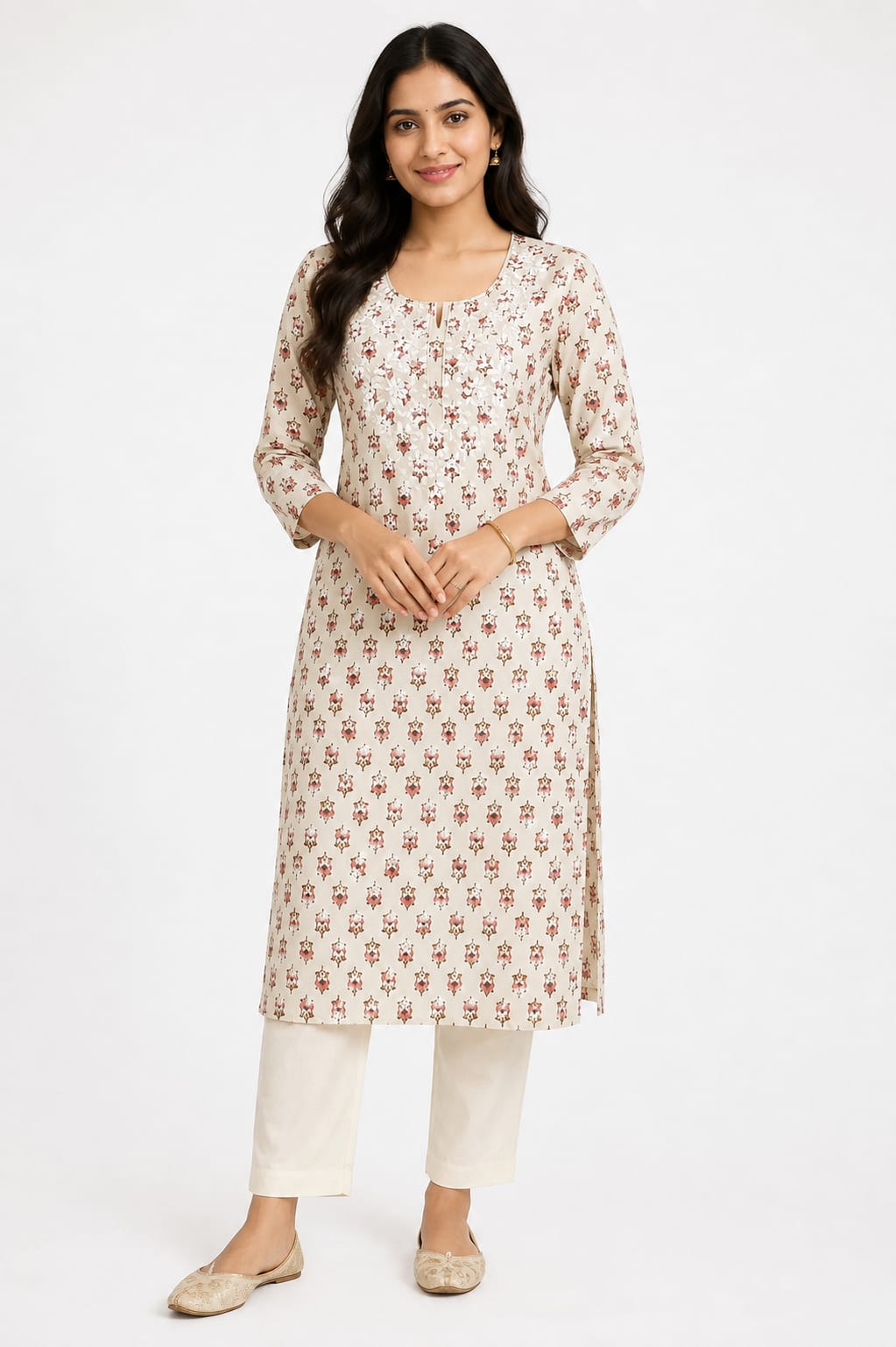 Kurti Top printed with handwork embroidery